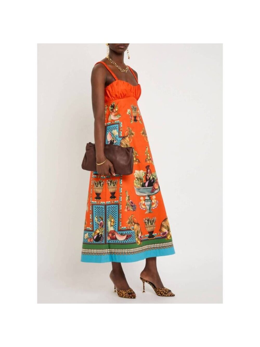 NEW ALEMAIS rocco sleeveless midi sundress in multi/tomato